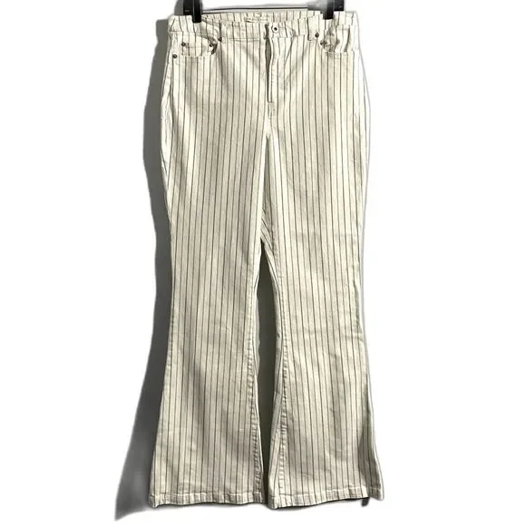 Chelsea & Violet Flare Leg Bell Bottom Jeans White Striped Size 31 Waist - Picture 2 of 9